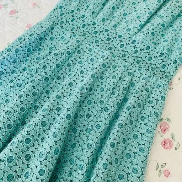 Mudd | lace short sleeve dress size small with see-through midriff tiffany blue - Picture 2 of 6